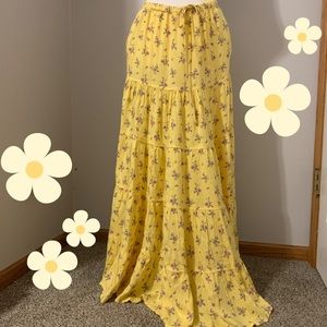 Free People Nova Tiered Maxi Skirt in Lemon Combo NWT